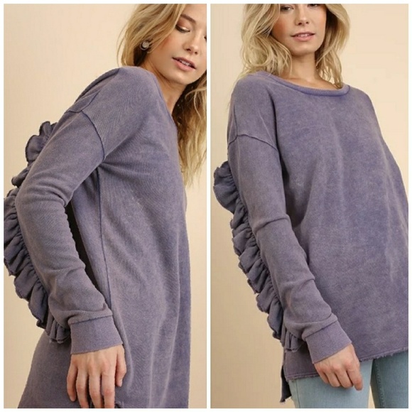 🆕🌿DISTRESSED RUFFLE SLEEVE🌿 - Picture 1 of 4